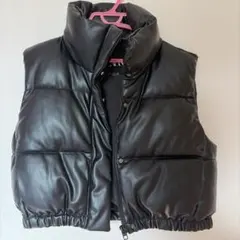 ZARA フェイクレザーダウンベスト ブラック Sサイズ