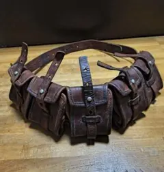ミリタリー ヴィンテージ レザーベルト ポーチ付き レザーバンダリア 