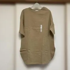 新品タグ付きジーユーGUヘビーウェイトオーバーサイズTシャツ Mベージュ5分袖