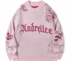SHEIN　アンドレイリー　ダメージ加工 オーバーサイズ ピンクニット　ゆったり