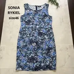 極美品　ソニアリキエル　ボタニカル柄ジャージーワンピース　大きいサイズ46 青のサムネイル