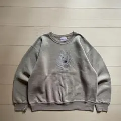 80s 90s Hanes スウェット 刺繍プリント 狼 短丈 ブラウン