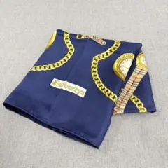美品 BURBERRYS バーバリー シルク 大判スカーフ チェーン柄 ネイビー