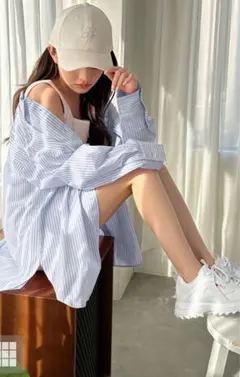 GRL ブルー ホワイト ストライプ シャツ 美品