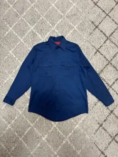 70s/USA製/赤タグ/Dickiesディッキーズ/ネイビー 長袖ワークシャツ