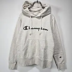 Champion　ビッグロゴ　フーディー　パーカー　M　杢ベージュ　古着コーデ