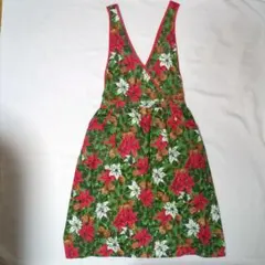 花柄エプロン　ロング　ポケット付き　おしゃれ