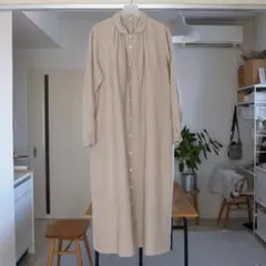 【無印良品】リネン 洗いざらし長袖ワンピース｜XXL