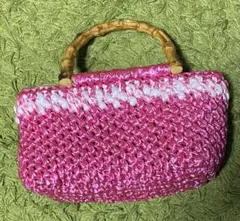 【ハンドメイド】ピンクのストライプ模様かごバッグ