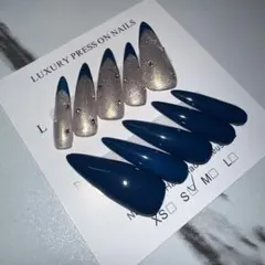 ネイビー　フレンチ　ネイルチップ
