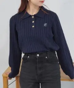 【tiptop】ケーブルニットポロプルオーバー