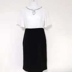 セパレートシフォンスーツタイトワンピースドレスホワイトブラック白黒バイカラー