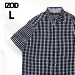 USA企画 IZOD チェック柄シャツ 半袖 メンズ 古着 ネイビー L/XL