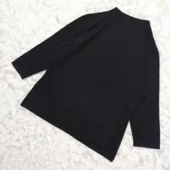 美品【レナウン製】黒 5分袖 モックネック ニット 毛 100% M