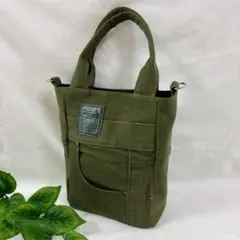 ハンドバッグ　ミニ　小　カーキ　デニムリメイク　ハンドメイド　緑　トートバッグ