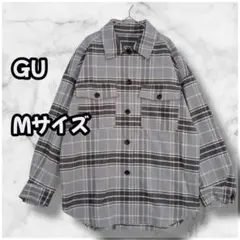 S0157　GU／ジーユー　ヘビーフランネルビッグシャツ　チェック柄　黒×グレー