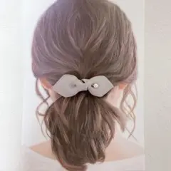 【パール付重ねリボン】ヘアアクセ　ハンドメイド　結婚式　バレッタ　お呼ばれ