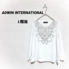 ビジュー レース デザインカットソー ホワイト フォーマル セレモニー L相当
