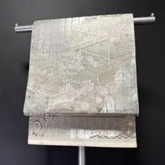 【袋帯】西陣 服部織物 六通柄 錦織 正絹 源氏絵 銀地 礼装用 仕立て済みのサムネイル