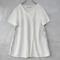 ジユウク 自由区 Tシャツ カットソー半袖 Vネック 異素材 花柄 a5771Aのサムネイル