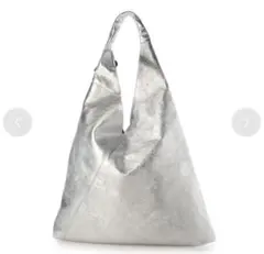 新品イタリアンカーフ トライアングルワンショルダーバッグ （シルバー）牛革