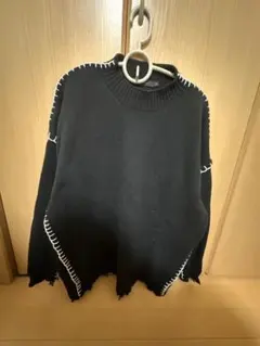 ブラック ステッチデザイン オーバーサイズセーター