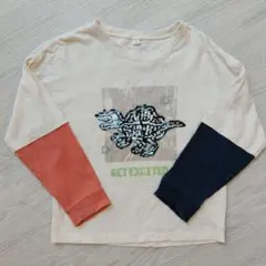 恐竜　長袖Tシャツ キッズ　ロンT トップス　スパンコール刺繍　スピノサウルス
