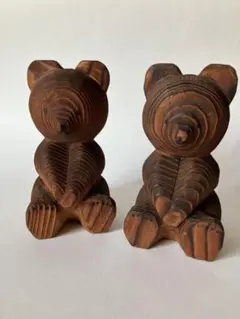 熊ボッコ木製クマの彫刻 2体セット