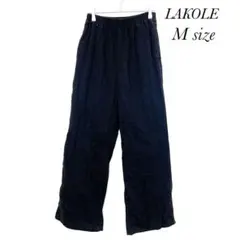 ラコレ プリーツ ワイドパンツ 綿100% ウエストゴム ブラック レディースM