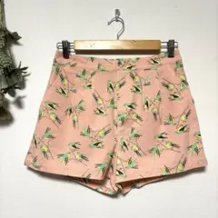 新品✨フォーエバー21｜鳥柄ショートパンツ｜総柄ハーフパンツ｜オレンジ｜短パン