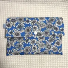 ご朱印帳ケース　ブルー　花柄　ハンドメイド　マルチポーチ