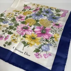 Vintage Gucci シルクスカーフ フローラ 四季の花々 ロイヤルブルー