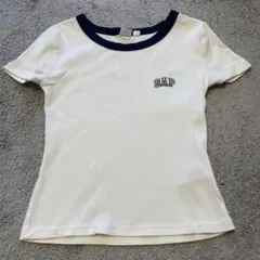 GAP リブ Tシャツ ホワイト ネイビー ロゴ刺繍 XXSのサムネイル