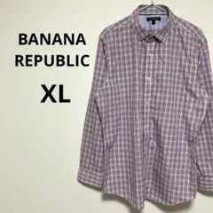 バナナリパブリック メンズ 長袖 シャツ チェック柄 赤 ピンク 大きめ XL