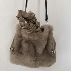 お値下げ★ファーショルダー巾着バッグ ベージュ