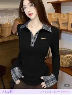 SHEINレディース 2in1 チェック柄 ポロシャツ 長袖