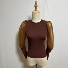 格雷爾 袖子網紗拼接針織上衣[at1081] M尺寸 棕色系