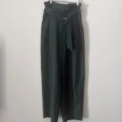 ELLE ダークグリーン ベルト付き ワイドパンツ 38