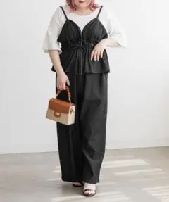 CLETTE クレット ペプラムデニムサロペット ブラック 3L