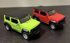 ジムニー　スズキ黄緑と赤のミニカー 2台セット