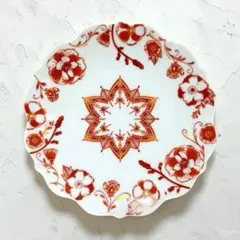 【 九谷焼 ハレクタニ 赤絵 輪花中皿 花絵 ( 新品 ) 】のサムネイル