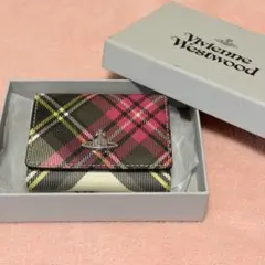 【新品未使用】タータンチェック三つ折り財布　箱付き　がま口財布　シルバーオーブ