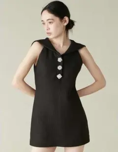 【美品】リリーブラウン/セーラーカラービジューミニワンピース/ブラック