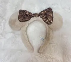 ミッキー耳カチューシャ ブラウンリボン付き