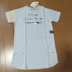ブルー半袖ワンピース　material blue bis　ラメ　英字　未使用