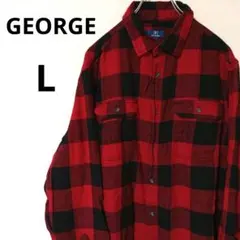 USA古着 GEORGE ネルシャツ Lレッド ブラック　チェック