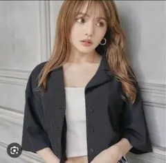 グレイル GRL ショート丈開襟シャツ[at1567] ブラック