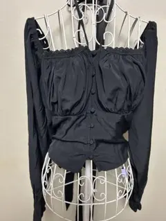 新品 オフショルダー ブラック クロップドシャツ 長袖 XL