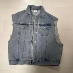 EGOIST デニムベスト ライトブルー フリンジ