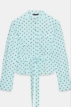 ZARA ドット柄 長袖シャツ ブラウス ミントグリーン